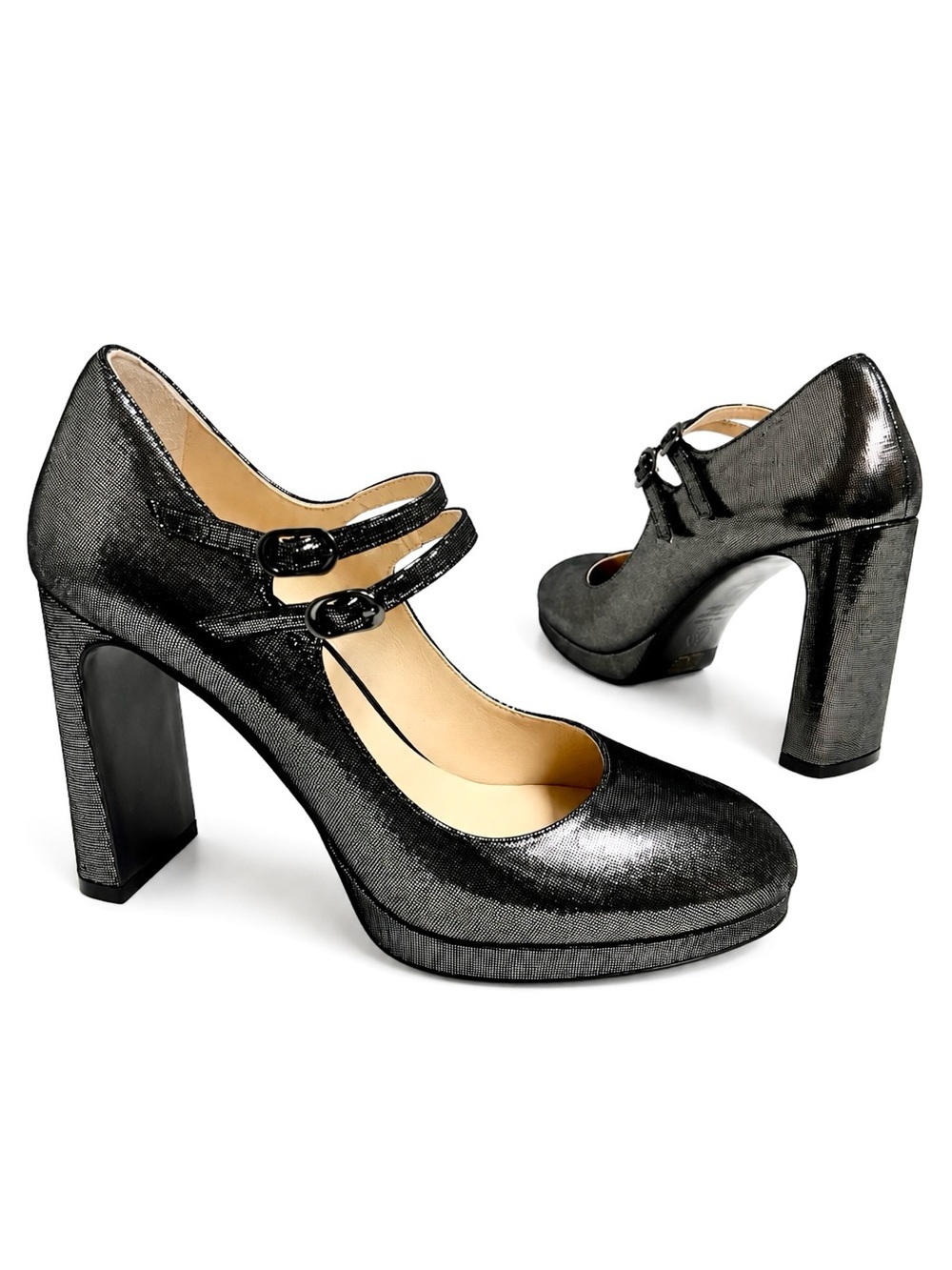 NEW STUART WEITZMAN 7.5B Babette PLATFORM MARY JANE PUMP Y2K Black metallic chic